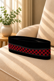 Black Velvet Peci Cap with Red & Black Circle Patterned Band