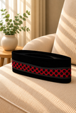 Black Velvet Peci Cap with Red & Black Circle Patterned Band