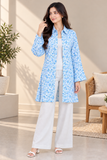 Blue Floral Printed Longline Shirt