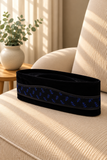 Black Velvet Peci Cap with Blue Leaf Patterned Band