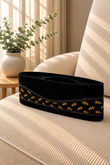 Black Velvet Peci Cap with Gold Leaf Patterned Band