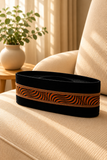 Black Velvet Peci Cap with Brown Wave Pattern Band | Traditional Foldable Kopiah