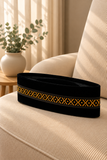 Black Velvet Peci Cap with Gold Geometric Accent Band | Traditional Foldable Kopiah