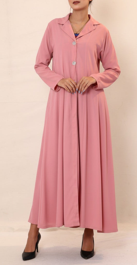 Abaya rose poudré style manteau.