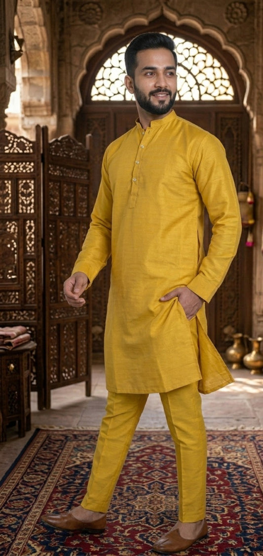 Ensemble ethnique traditionnel pour homme jaune soleil