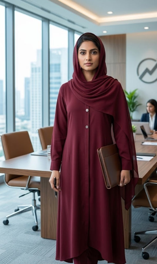 The Modern Executive Maroon Abaya