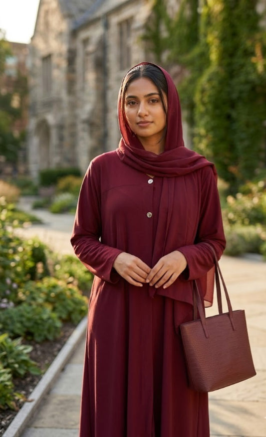 Classic Maroon Button-Down Abaya
