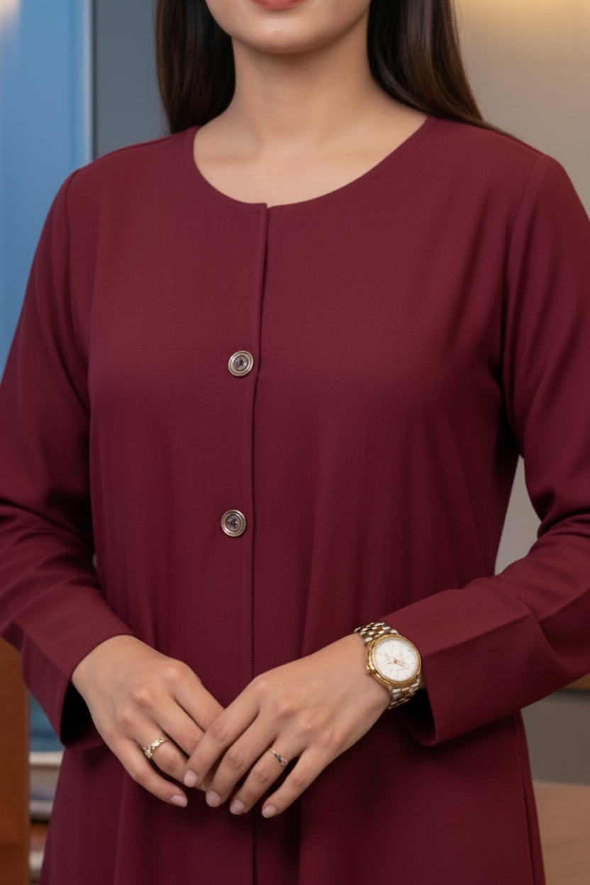 Professional Maroon Button-Front Abaya — My Link for ALL