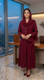 Professional Maroon Button-Front Abaya