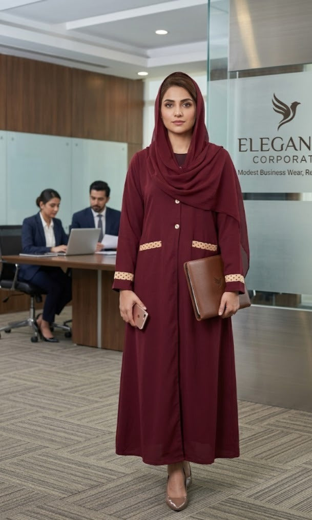The Patterned Accent Maroon Abaya