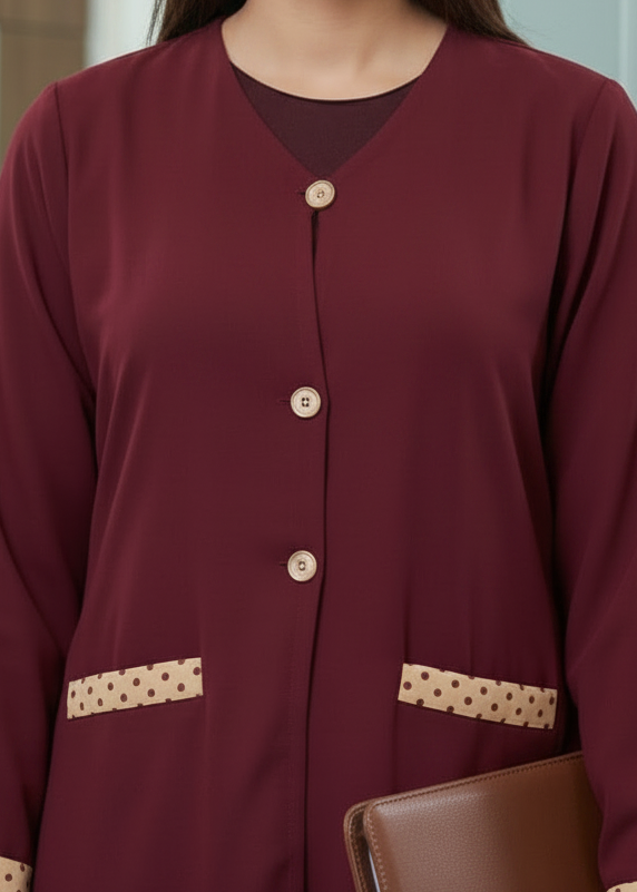 The Patterned Accent Maroon Abaya — My Link for ALL
