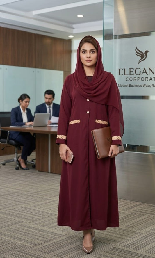 The Patterned Accent Maroon Abaya