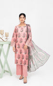 Tea Rose Floral Embroidered 3-Piece Lawn Suit