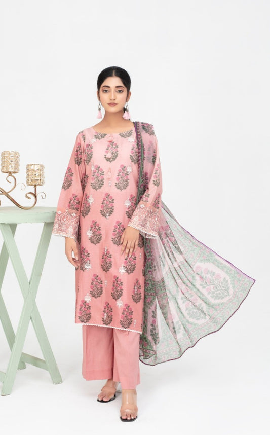Ensemble 3 pièces de costume de jardin en broderie florale motif Rose Thé