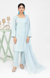 Sky Blue Embroidered Cotton 3-Piece Suit