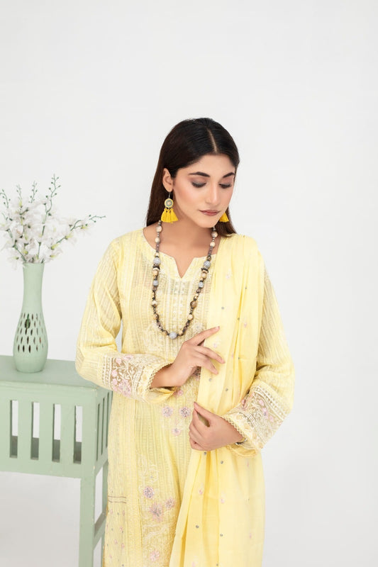 Ensemble 3 pièces de couleur jaune pâle avec pelouse texturée
