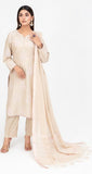 Costume en coton brodé beige et rose pastel