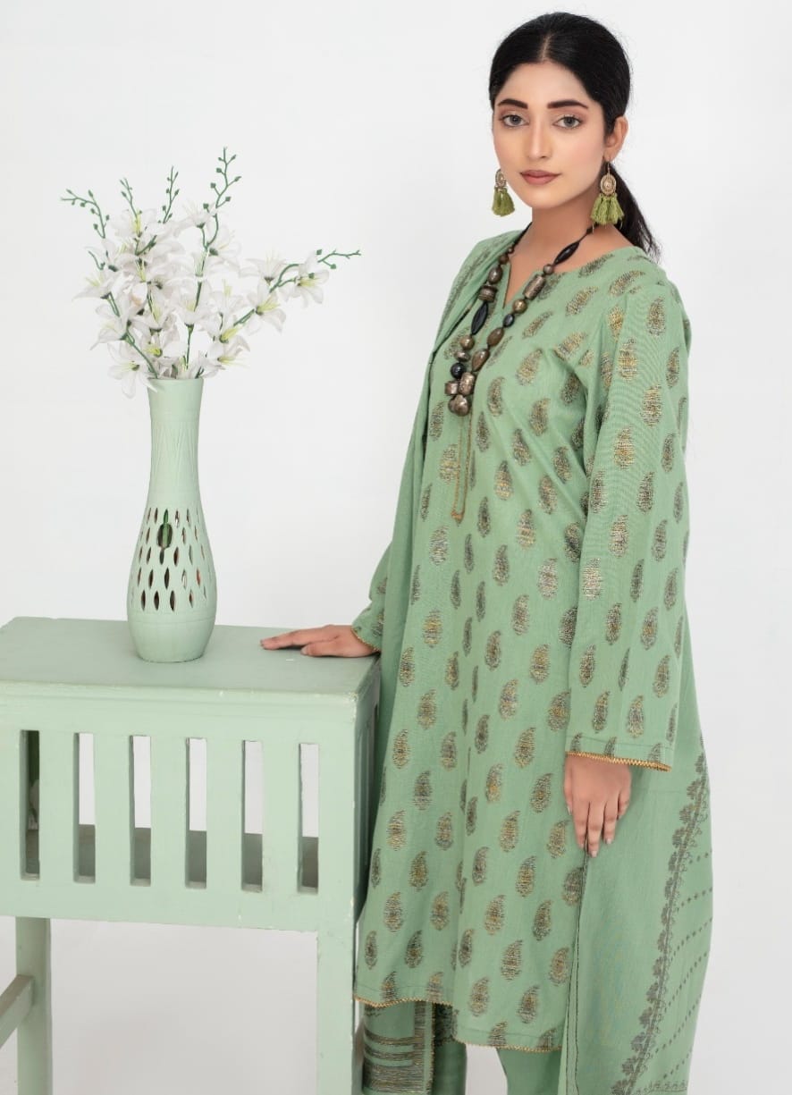 Goldstaubbedrucktes 3-teiliges Ensemble in Dusty Mint