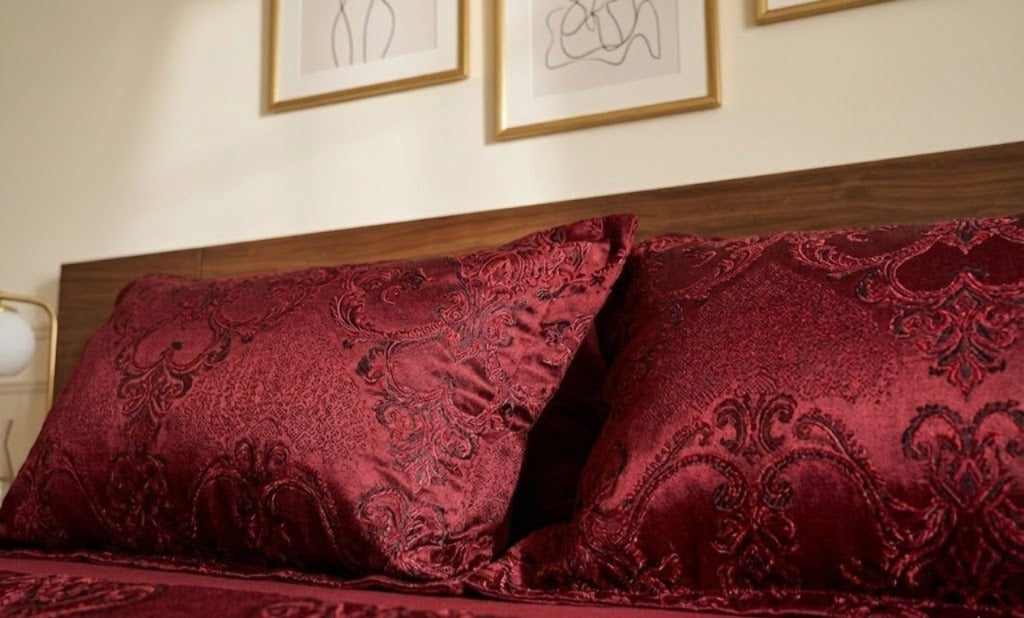 The Royal Damask Comforter Set in Deep Burgundy