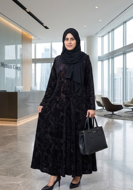 Elegant Midnight Black Floral Embossed Pulchi