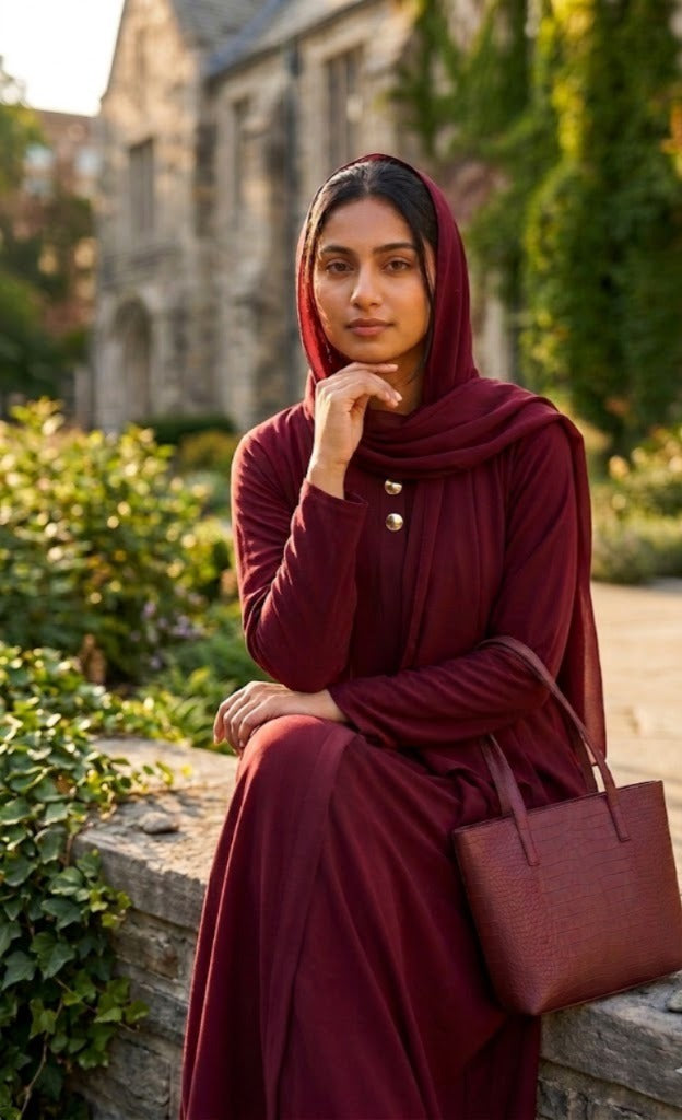 Klassische burgunderrote Abaya mit Knopfleiste