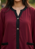 Sophisticated Maroon Abaya with Black Detailing — My Link for ALL