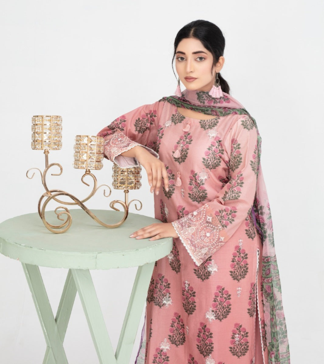Tea Rose Floral Embroidered 3-Piece Lawn Suit