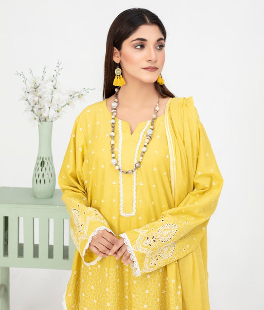 Costume 3 pièces brodé jaune citron