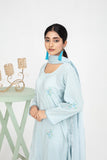 Sky Blue Embroidered Cotton 3-Piece Suit