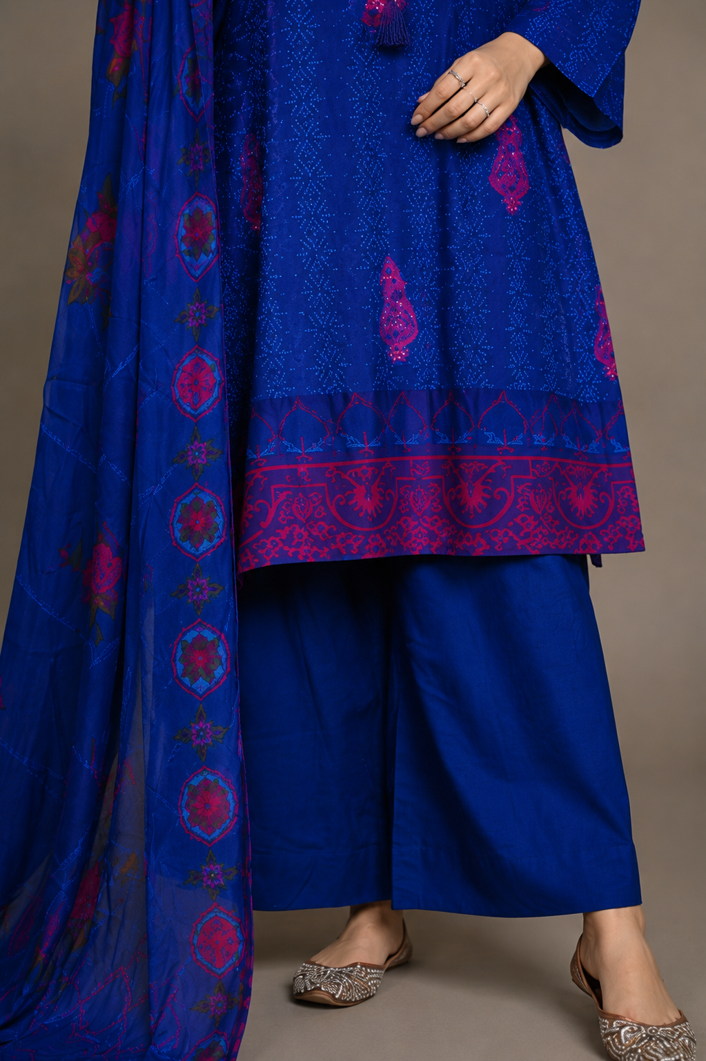 3 piece dark blue with embroided lawn suit