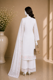 White Chiffon Embroidered 3-Piece Suit